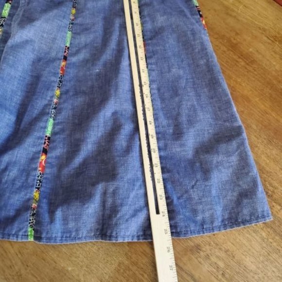 Vintage 70s Threadworks Blue Chambray Paisley Floral Paneled Wrap Skirt - Picture 8 of 9